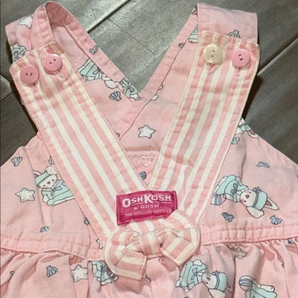 Vintage Osh Kosh B’gosh Pale Pink Bunny Pattern youth overalls SZ 24M